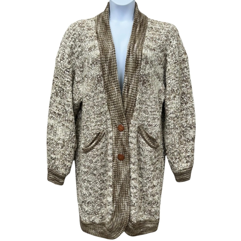 Vintage Monto Por Le Chois II Sweater Womens 2X Brown Knit Duster Cardigan 80s